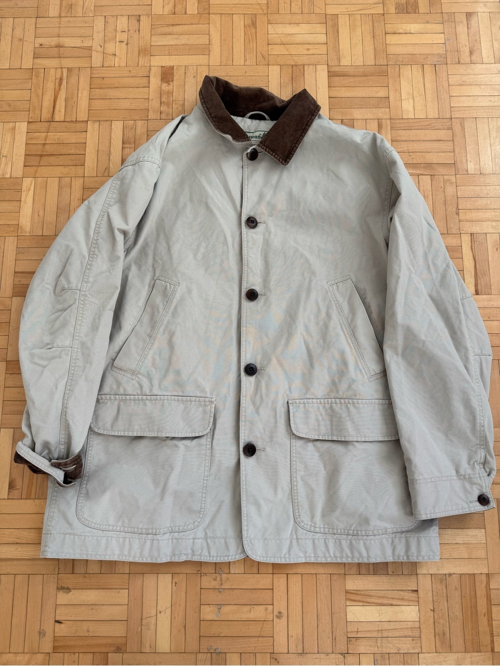 L.L. Bean Light Gray Field Jacket with Brown Corduroy Collar
